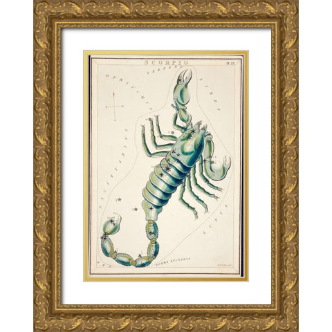 Astronomical chart illustration of the Scorpio Gold Ornate Wood Framed Art Print with Double Matting by Library of Congress