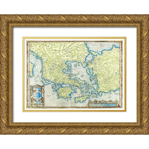 Map of Greece Gold Ornate Wood Framed Art Print with Double Matting by Ortelius, Abraham