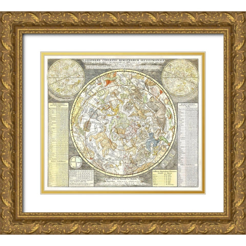 Star map of the northern starry sky Gold Ornate Wood Framed Art Print with Double Matting by Allard, Carel