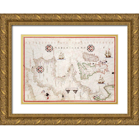 Portolan atlas of the Mediterranean Sea-western Europe-and the northwest coast of Africa 1590 Gold Ornate Wood Framed Art Print with Double Matting by Olivia, Joan