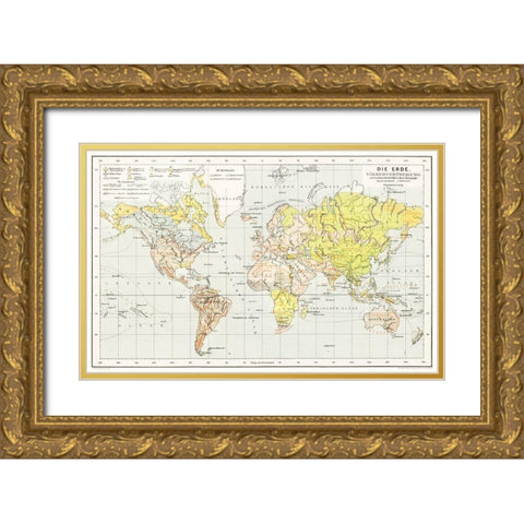 The Earth a general geography and area 1896 Gold Ornate Wood Framed Art Print with Double Matting by Heiderich, Franz