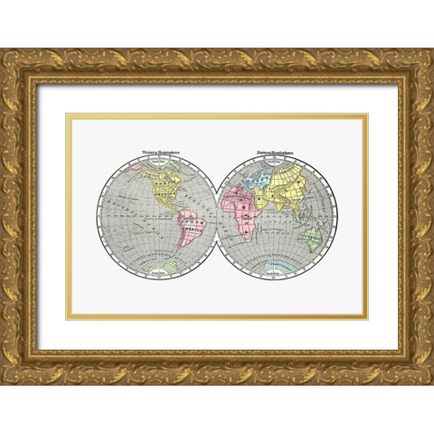 World map from A System of Geography-for the use of Schools 1860 Gold Ornate Wood Framed Art Print with Double Matting by Morse, Sidney Edwards