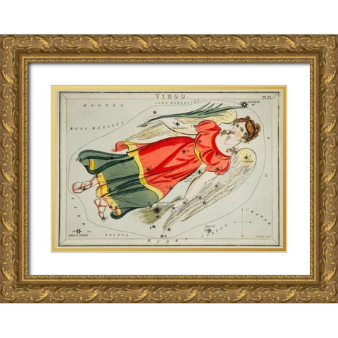 Astronomical chart illustration of the Virgo Gold Ornate Wood Framed Art Print with Double Matting by Hall, Sidney