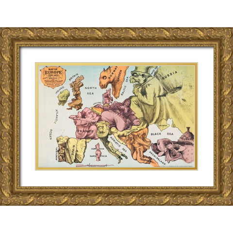 War Map of Europe As seen through French eyes Gold Ornate Wood Framed Art Print with Double Matting by Hadol, Paul