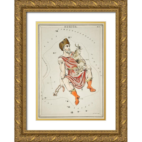 Astronomical chart illustration of the Auriga Gold Ornate Wood Framed Art Print with Double Matting by Hall, Sidney