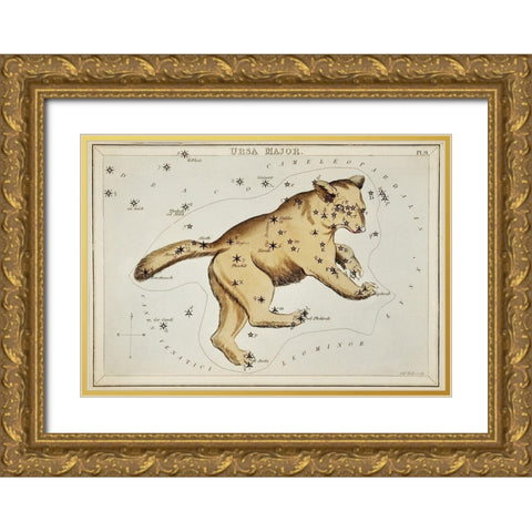 Astronomical chart illustration of the Ursa Major Gold Ornate Wood Framed Art Print with Double Matting by Hall, Sidney