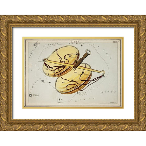 Astronomical chart illustration of the Libra Gold Ornate Wood Framed Art Print with Double Matting by Hall, Sidney