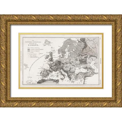 Geology-The Principal Features of Europe Geological 1820 Gold Ornate Wood Framed Art Print with Double Matting by Goldsmith, Oliver