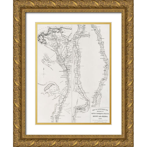 Map to the sketches in Egypt and Nubai illustration Gold Ornate Wood Framed Art Print with Double Matting by Roberts, David