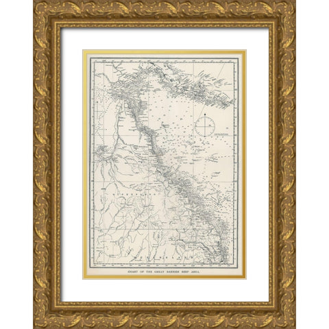 Chart of the Great Barrier Reef Area of Australia 1893 Gold Ornate Wood Framed Art Print with Double Matting by Saville Kent, William