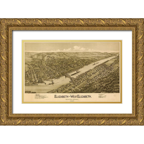 Elizabeth and West Elizabeth Pennsylvania Gold Ornate Wood Framed Art Print with Double Matting by Vintage Places