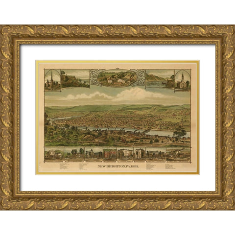 New Brighton-Pennsylvania 1883 Gold Ornate Wood Framed Art Print with Double Matting by Vintage Places