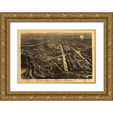 Balloon View of the Centennial Fairgrounds in Philadelphia-Pennsylvania 1876 Gold Ornate Wood Framed Art Print with Double Matting by Vintage Places