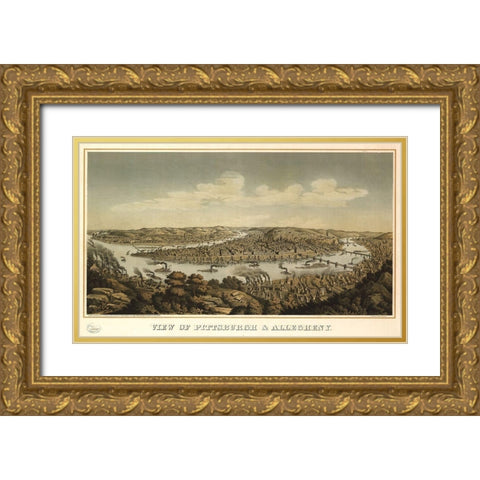 Pittsburgh and Allegheny Pennsylvania 1871 Gold Ornate Wood Framed Art Print with Double Matting by Vintage Places
