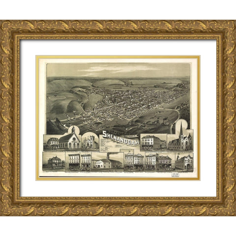 Shenandoah-Pennsylvania 1889 Gold Ornate Wood Framed Art Print with Double Matting by Vintage Places