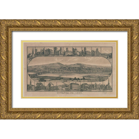 Towanda-Pennsylvania 1880 Gold Ornate Wood Framed Art Print with Double Matting by Vintage Places