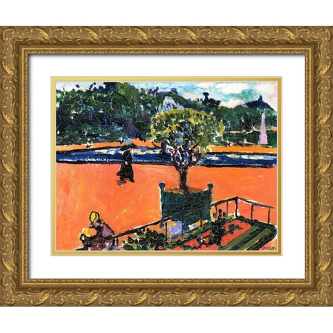 In the Luxembourg Gardens Gold Ornate Wood Framed Art Print with Double Matting by Sayen, Henry Lyman