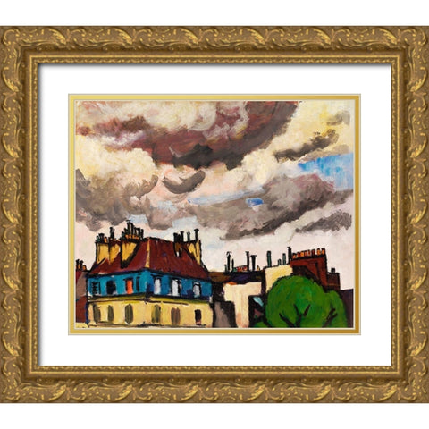 Rooftops and Clouds-Paris Gold Ornate Wood Framed Art Print with Double Matting by Sayen, Henry Lyman