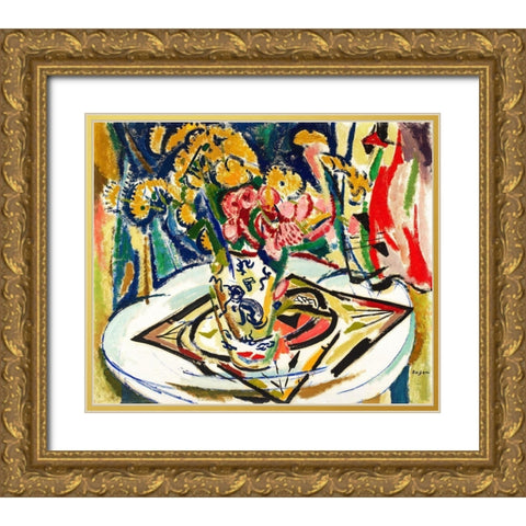 Flowers Gold Ornate Wood Framed Art Print with Double Matting by Sayen, Henry Lyman