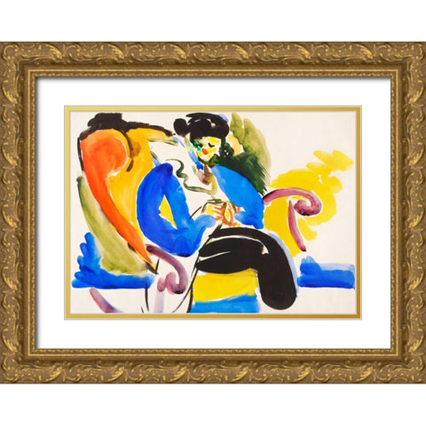 Calligraphic 2 Woman on Chair Gold Ornate Wood Framed Art Print with Double Matting by Sayen, Henry Lyman