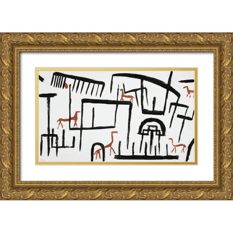 Animals in an Enclosure Gold Ornate Wood Framed Art Print with Double Matting by Klee, Paul