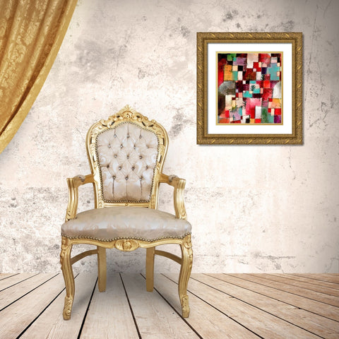 Red green and Violet Yellow Rhythms Gold Ornate Wood Framed Art Print with Double Matting by Klee, Paul