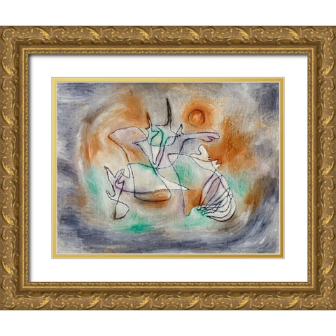Howling Dog Gold Ornate Wood Framed Art Print with Double Matting by Klee, Paul