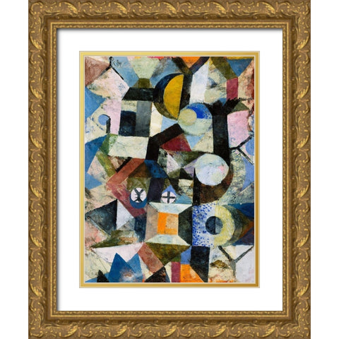 Composition with the Yellow Half-Moon and the Y Gold Ornate Wood Framed Art Print with Double Matting by Klee, Paul