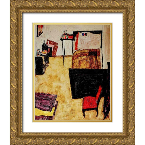 Villa R 1919 Gold Ornate Wood Framed Art Print with Double Matting by Klee, Paul