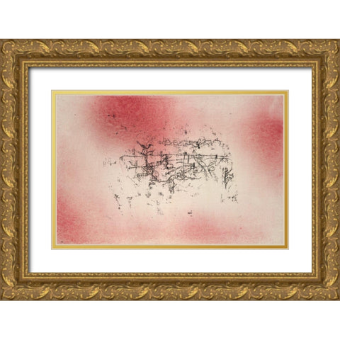 Bird Landscape Gold Ornate Wood Framed Art Print with Double Matting by Klee, Paul