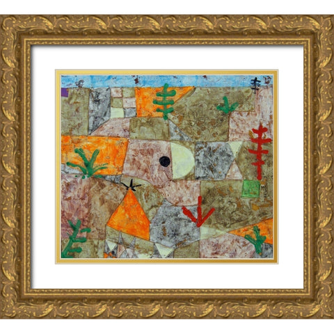 Gardens in the South Gold Ornate Wood Framed Art Print with Double Matting by Klee, Paul
