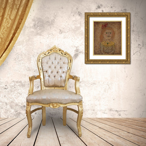 Small Portrait of a Girl in Yellow Gold Ornate Wood Framed Art Print with Double Matting by Klee, Paul