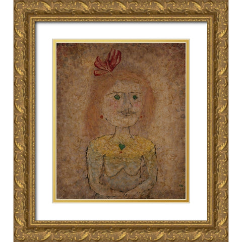Small Portrait of a Girl in Yellow Gold Ornate Wood Framed Art Print with Double Matting by Klee, Paul