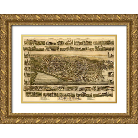 Bristol Rhode Island 1891 Gold Ornate Wood Framed Art Print with Double Matting by Vintage Places