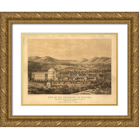 University of Virginia 1856 Gold Ornate Wood Framed Art Print with Double Matting by Vintage Places