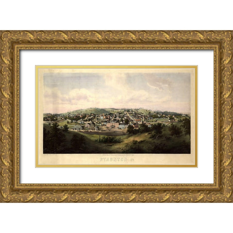 Staunton Virginia 1857 Gold Ornate Wood Framed Art Print with Double Matting by Vintage Places