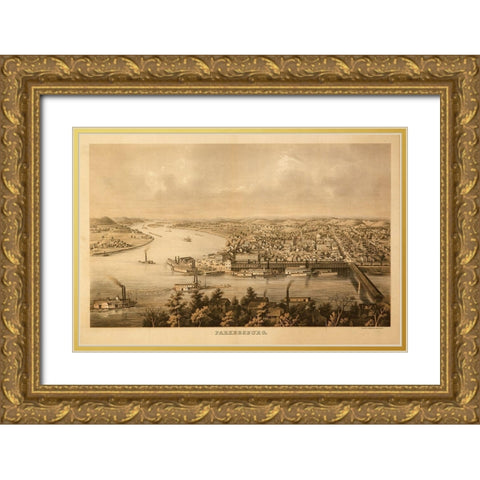 Parkersburg West Virginia 1861 Gold Ornate Wood Framed Art Print with Double Matting by Vintage Places