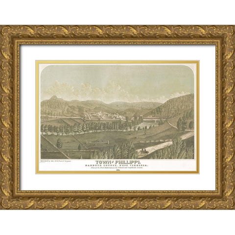 Town of Philippi Barbour County West Virginia 1861 Gold Ornate Wood Framed Art Print with Double Matting by Vintage Places