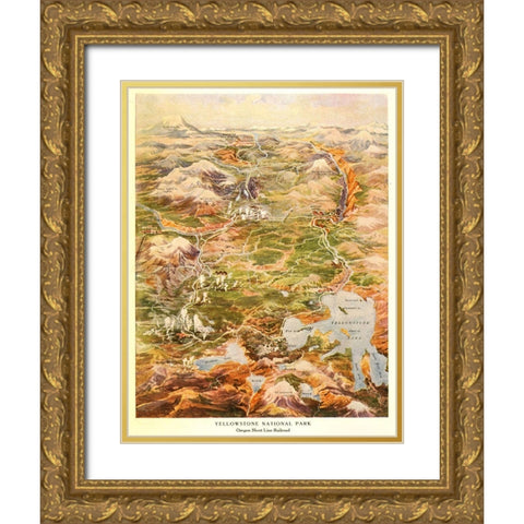 Yellowstone National Park Gold Ornate Wood Framed Art Print with Double Matting by Vintage Places