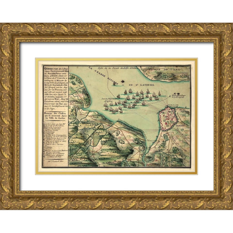 Siege of Quebec City 1670 Gold Ornate Wood Framed Art Print with Double Matting by Vintage Places