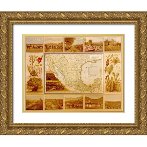 Agricultural Map of Mexico Gold Ornate Wood Framed Art Print with Double Matting by Vintage Maps