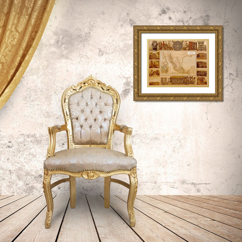 Archaeological Map of Mexico Gold Ornate Wood Framed Art Print with Double Matting by Vintage Maps
