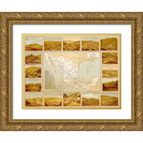 Mineralogical Map of Mexico Gold Ornate Wood Framed Art Print with Double Matting by Vintage Maps