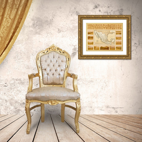 Political Map of Mexico Gold Ornate Wood Framed Art Print with Double Matting by Vintage Maps