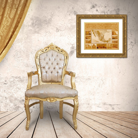 Public Education in Mexico Gold Ornate Wood Framed Art Print with Double Matting by Vintage Maps