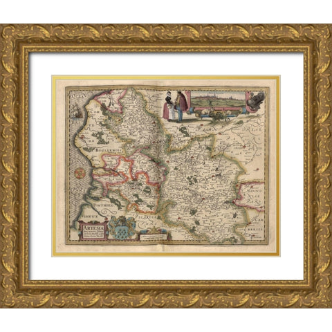 Map of the area around Arras France 1622 Gold Ornate Wood Framed Art Print with Double Matting by Vintage Maps