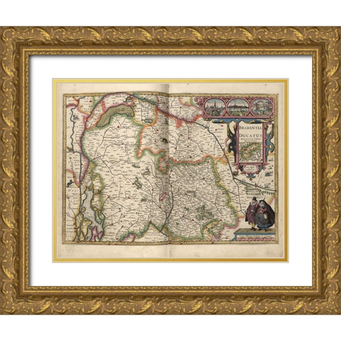 Duchy of Brabant Gold Ornate Wood Framed Art Print with Double Matting by Vintage Maps