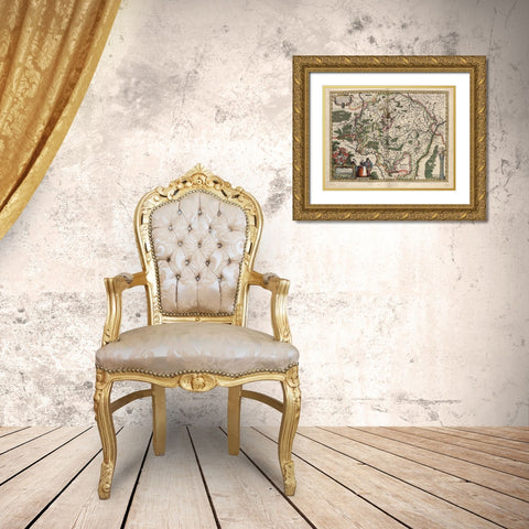 Map of Luxembourg Gold Ornate Wood Framed Art Print with Double Matting by Vintage Maps