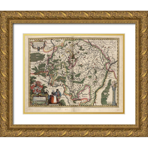 Map of Luxembourg Gold Ornate Wood Framed Art Print with Double Matting by Vintage Maps