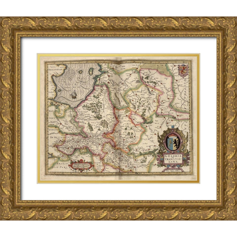 Map of Transylvania Roumania Gold Ornate Wood Framed Art Print with Double Matting by Vintage Maps